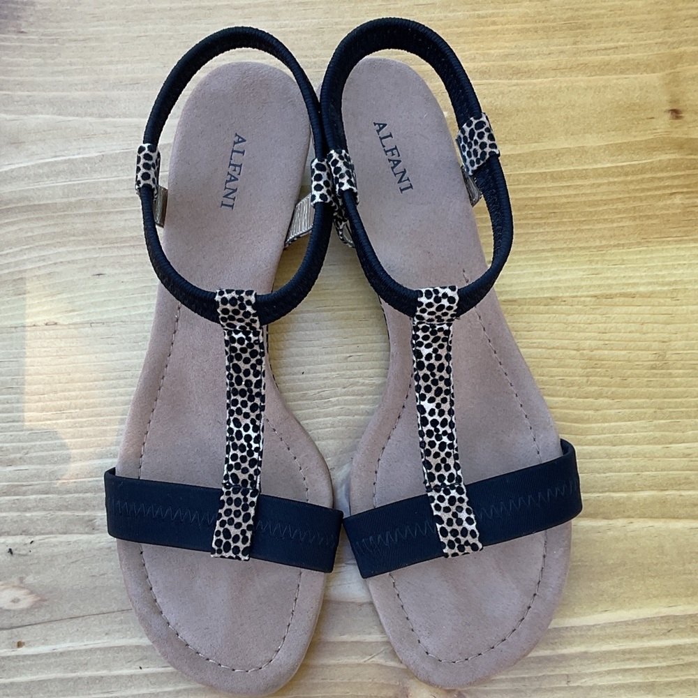 Alfani Black and Animal Print Sandals Size 9